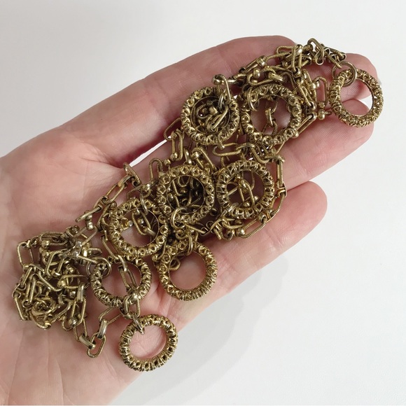 Edwardian Embellished Gold Tone Chain With Filigree Cutout Ring Opera Length 54" - Picture 12 of 14